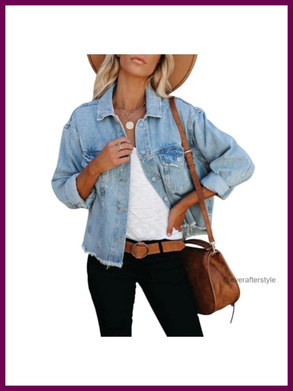 Women's Cropped Denim Jacket Frayed Washed Button Up Jean Jacket